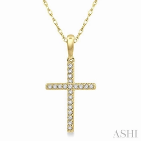 1/10 Ctw Cross Charm Petite Round Cut Diamond Fashion Pendant in 10K Yellow Gold with chain Vintage Style