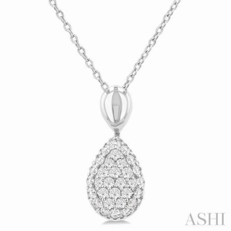 1/4 Ctw Pear Shape Pave Set Single Cut Diamond Fashion Pendant With Chain in 10K White Gold Elegant Evening