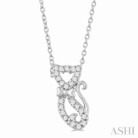 Pretty Jewelry Festival Accessory 1/10 Ctw Cat Shape Petite Single Cut Diamond Fashion Pendant With Chain in 10K White Gold