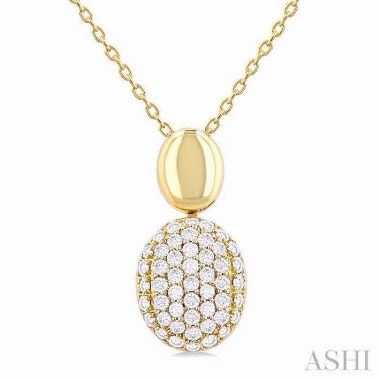 Friendly Gift 1/4 Ctw Oval Shape Mount Pave Set Round Cut Diamond Pendant in 10K Yellow Gold with Chain