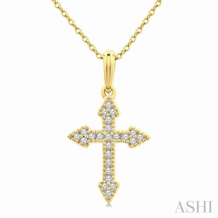 1/8 Ctw Single Cut Diamond Cross Petite Pendant With Chain in 10K Yellow Gold Safe Item