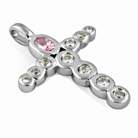 Individual Accessory Excellent Jewelry Charming Pink & White CZ Gemstone Silver Cross Pendant - Elegant Jewelry