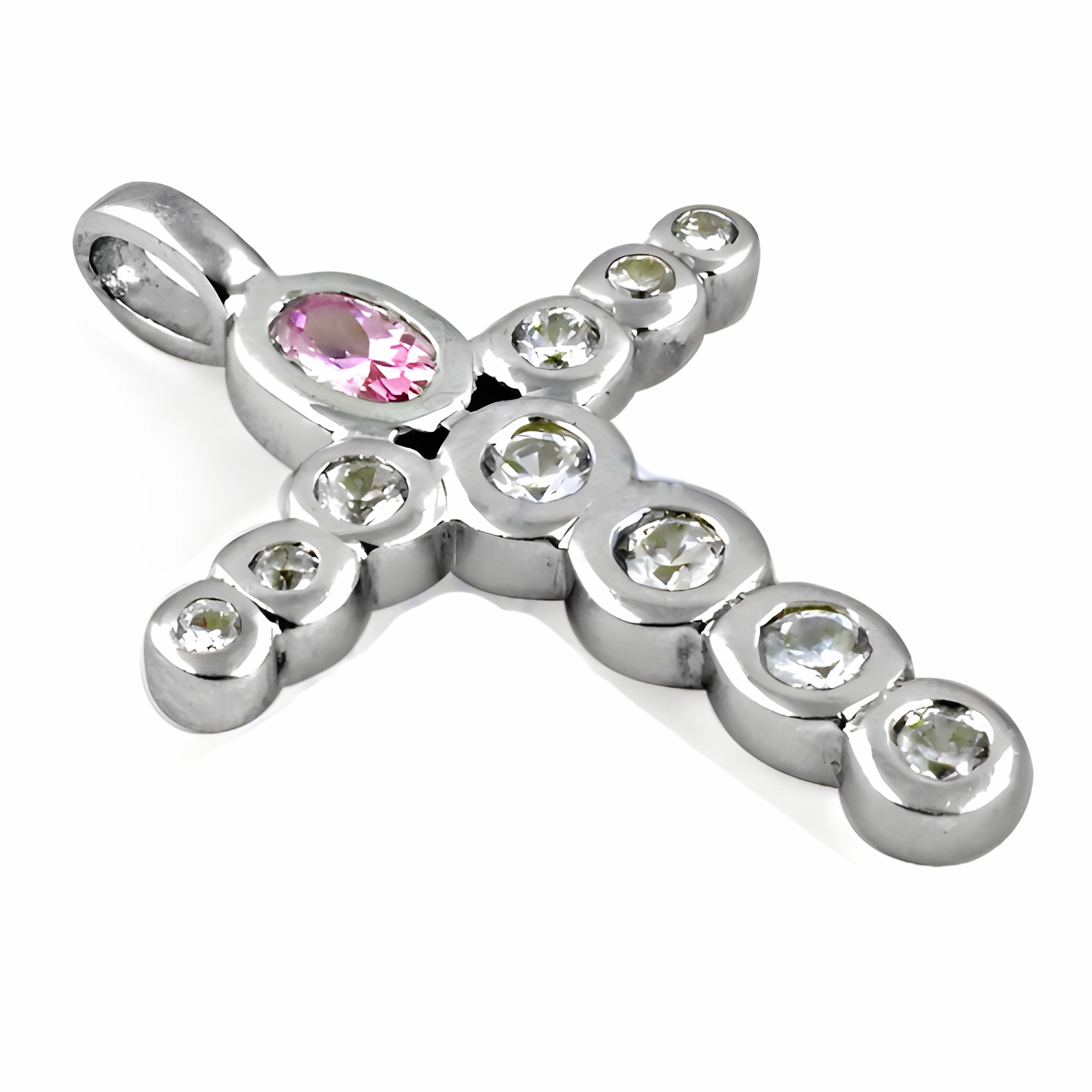 Individual Accessory Excellent Jewelry Charming Pink & White CZ Gemstone Silver Cross Pendant - Elegant Jewelry