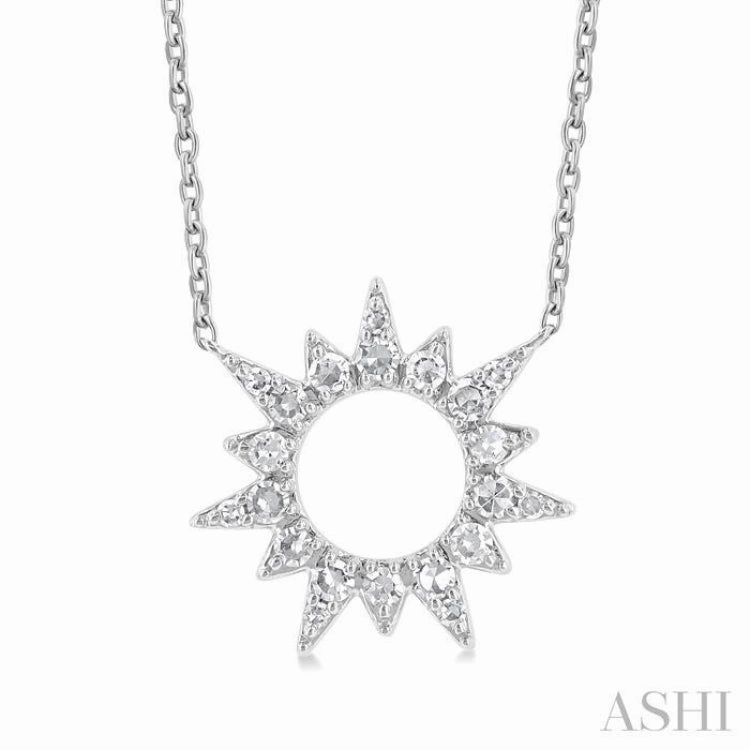 Easy Style 1/5 Ctw Sunburst Round Cut Diamond Fashion Pendant With Chain in 10K White Gold