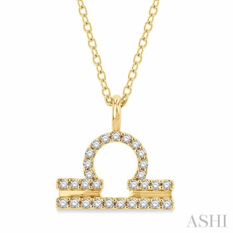 Trend Mood 1/8 Ctw Libra Round Cut Diamond Zodiac Pendant With Chain in 14K Yellow Gold