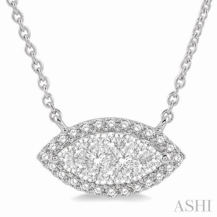 Stunning Accessory Creative Detail 1/3 Ctw Marquise Shape Round Cut Diamond Lovebright Pendant With Chain in 14K White Gold