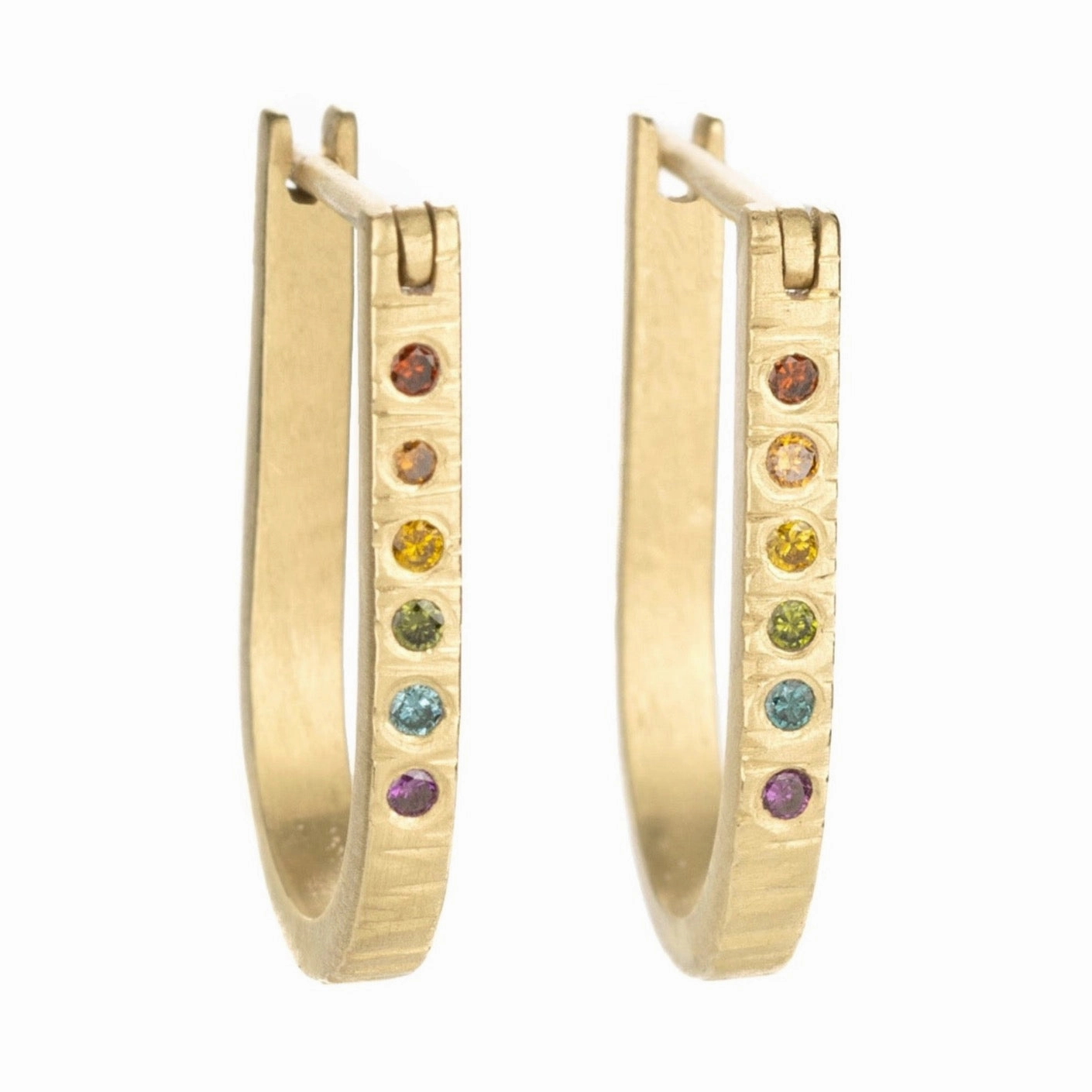 Textured Accent Finest Detail Traveler Huggie Hoops - 18ky Gold   Colored Diamonds