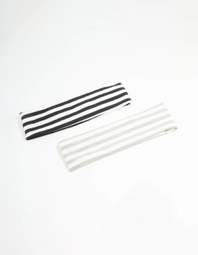 Versatile Look Shining Feature Blue, Grey & White Striped Stretch Fabric Headbands 2-Pack