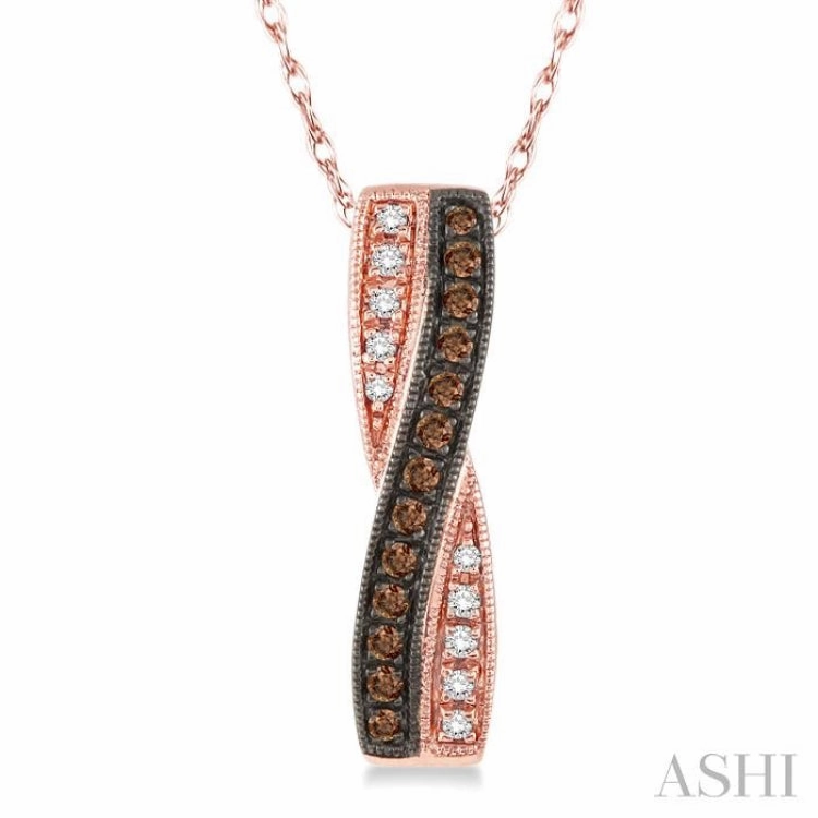 Stunning Piece 1/5 Ctw White and Champagne Brown Single Cut Diamond Pendant in 14K Rose Gold with Chain