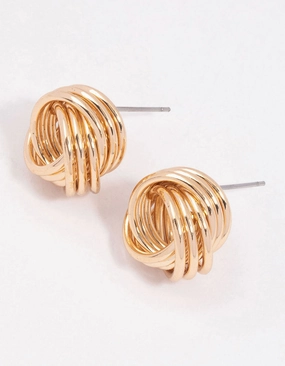 Gold Triple Strand Knotted Stud Earrings Gleaming Edge Chic Accessories