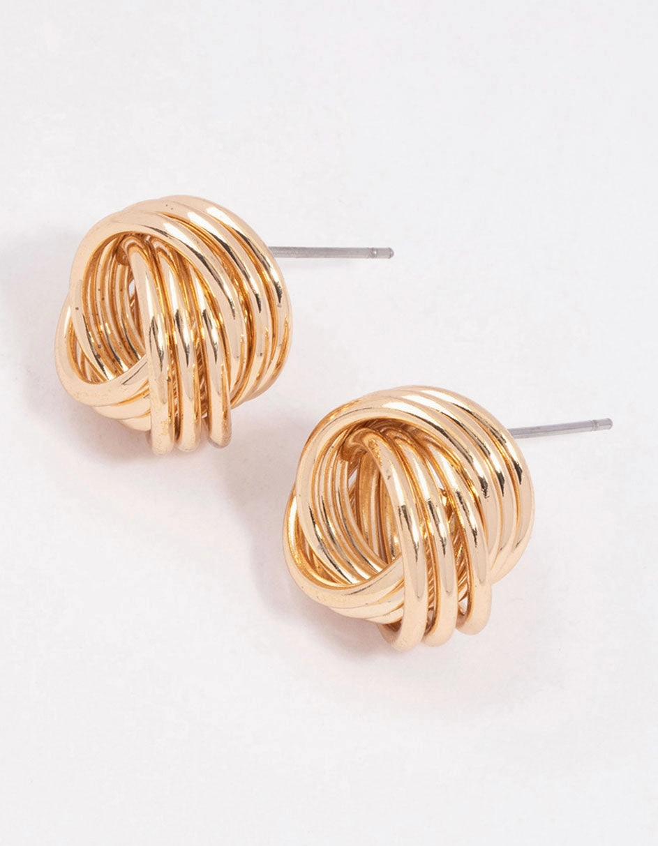 Gold Triple Strand Knotted Stud Earrings Gleaming Edge Chic Accessories