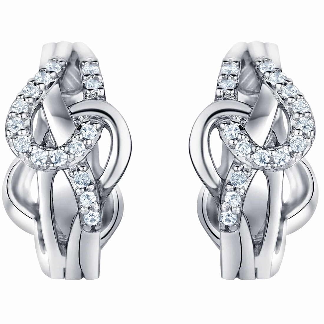 Round Item Glossy Item Sterling Silver Knotted Swirl Huggie Hoop Earrings