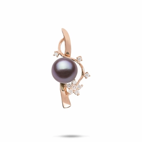 Personal Statement winter accessory Plumeria Ultraviolet Freshwater Pearl Journey Pendant in Rose Gold with Diamonds - 10-11mm