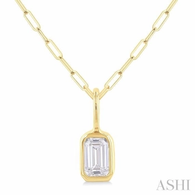 1/5 Ctw Emerald Cut Bezel Set Diamond Fashion Pendant With Paperclip Chain in 10K Yellow Gold Historical Jewelry Engagement Surprise