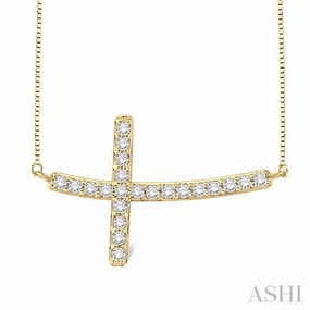 1/2 Ctw Round Cut Sideway Cross Pendant in 14K Yellow Gold with Chain Festive Gift