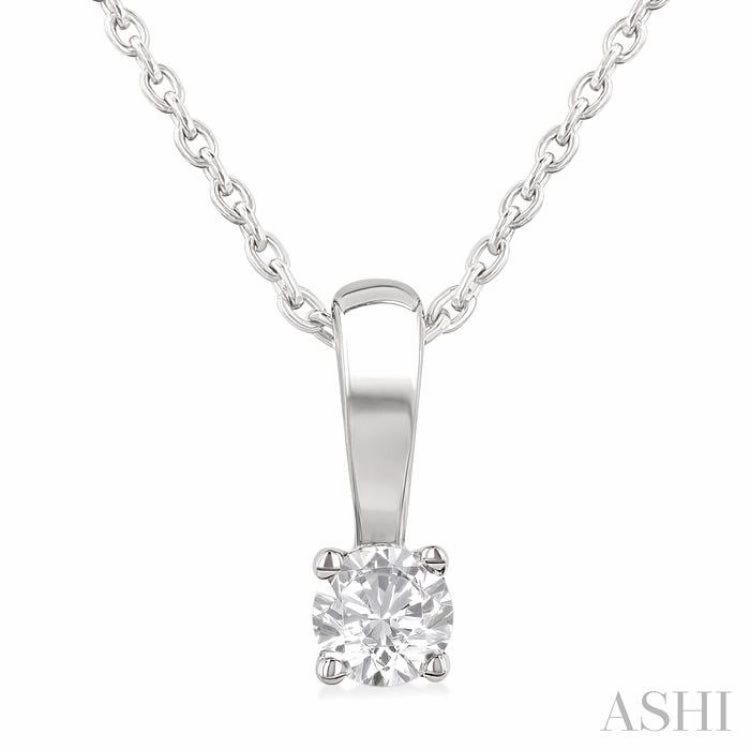 Affordable Piece Outdoor Accent 1/10 Ctw Prong Set Round Cut Diamond Solitaire Pendant With Chain in 14K White Gold