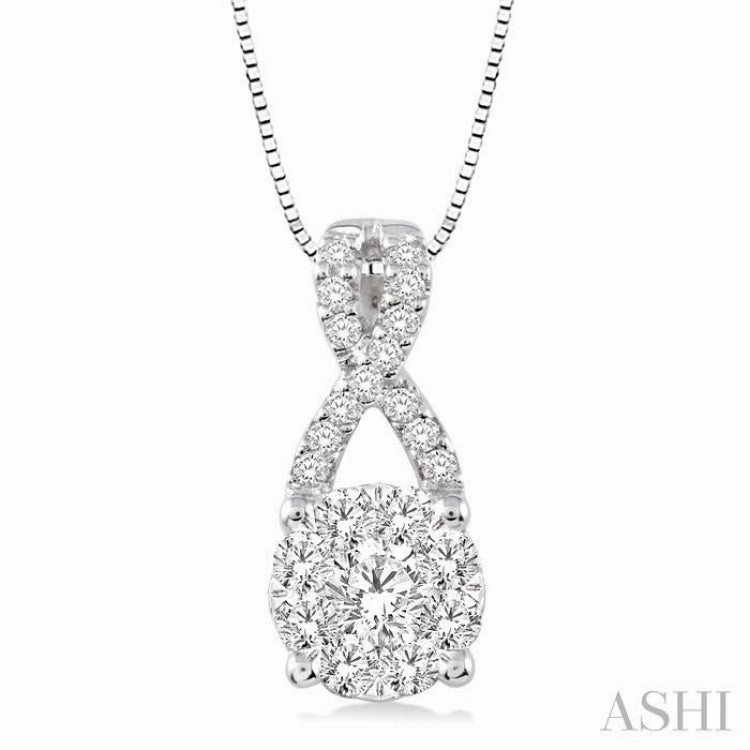 1/4 Ctw Lovebright Round Cut Diamond Pendant in 14K White Gold with Chain City Look