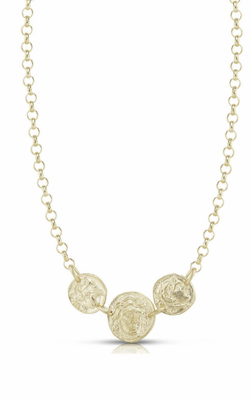 Vintage Triple Coin Statement Necklace Classic Outfit All Occasion