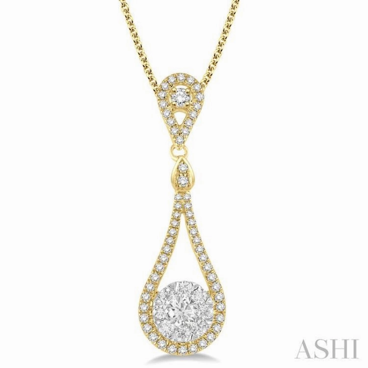 Artisan Gift Office Outfit 3/4 Ctw Diamond Lovebright Pendant in 14K Yellow and White Gold with Chain