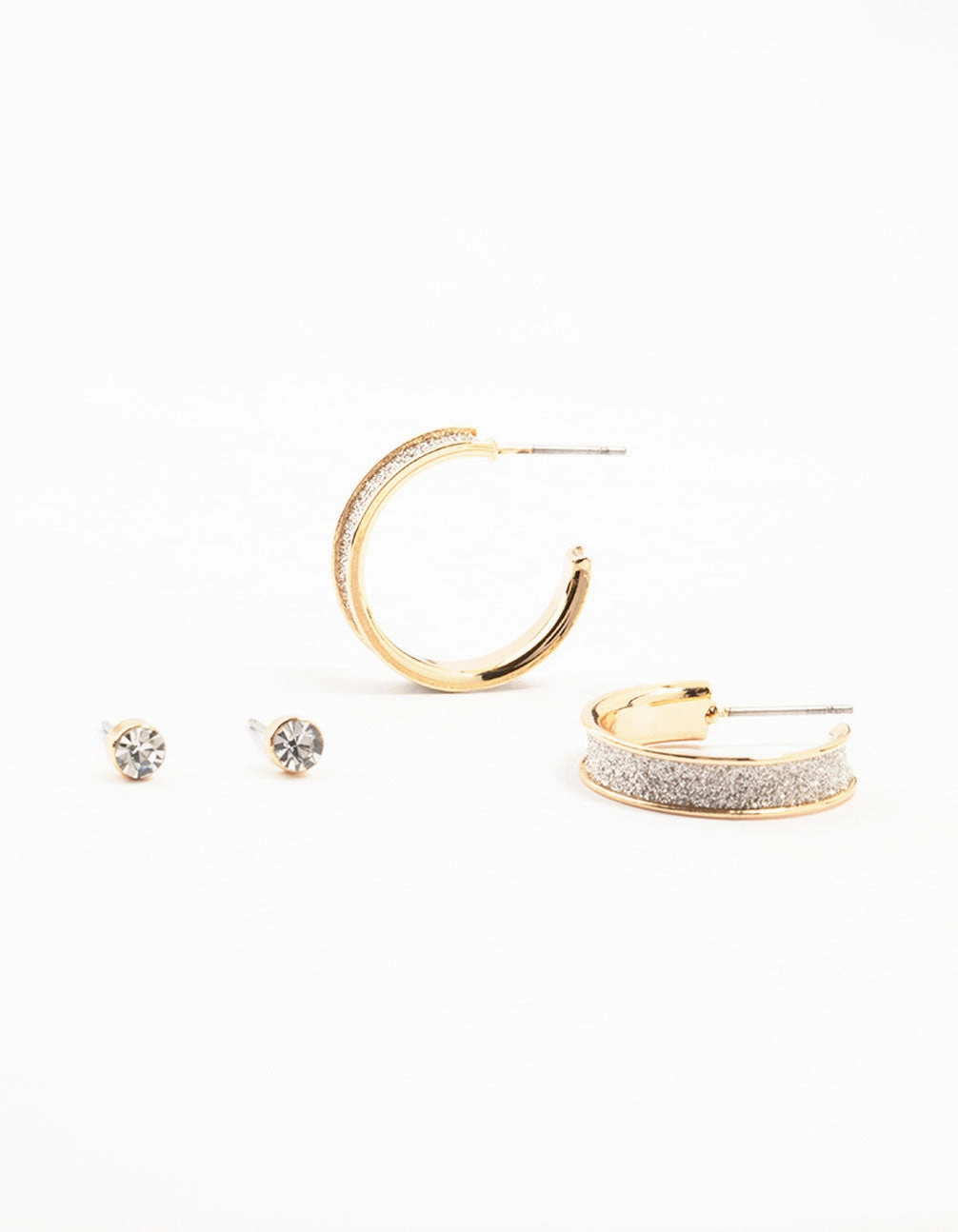 Gold Diamante Glitter Hoop & Stud Earrings 2-Pack Breezy Look Chic Accessories