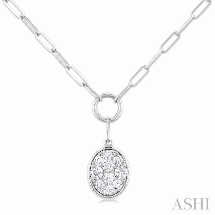 Wedding guest 1/4 Ctw Lovebright Oval Shape Round Cut Diamond Paperclip Necklace in 14K White Gold