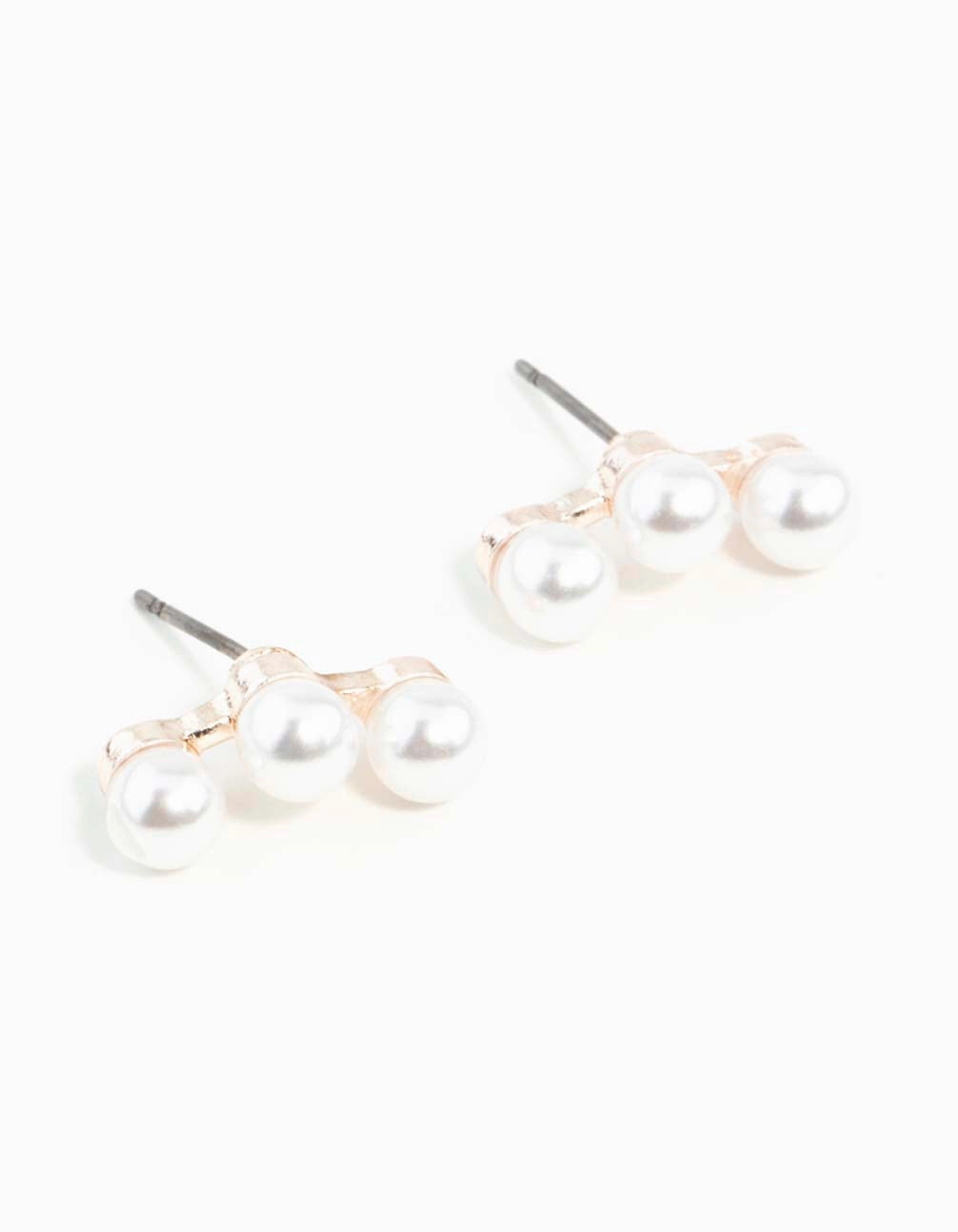 Rose Gold Pearl Crawler Stud Earrings Romantic Finish