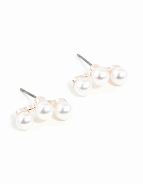 Rose Gold Pearl Crawler Stud Earrings Romantic Finish