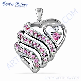 Youthful Look 925 Silver Heart Style Pink CZ Pendant - Elegant Silver Jewelry