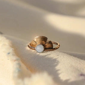 Night Style Solis Ring - Oxidized Brass, 14k Gold-Fill, Sterling Silver   Blue Moonstone Glass