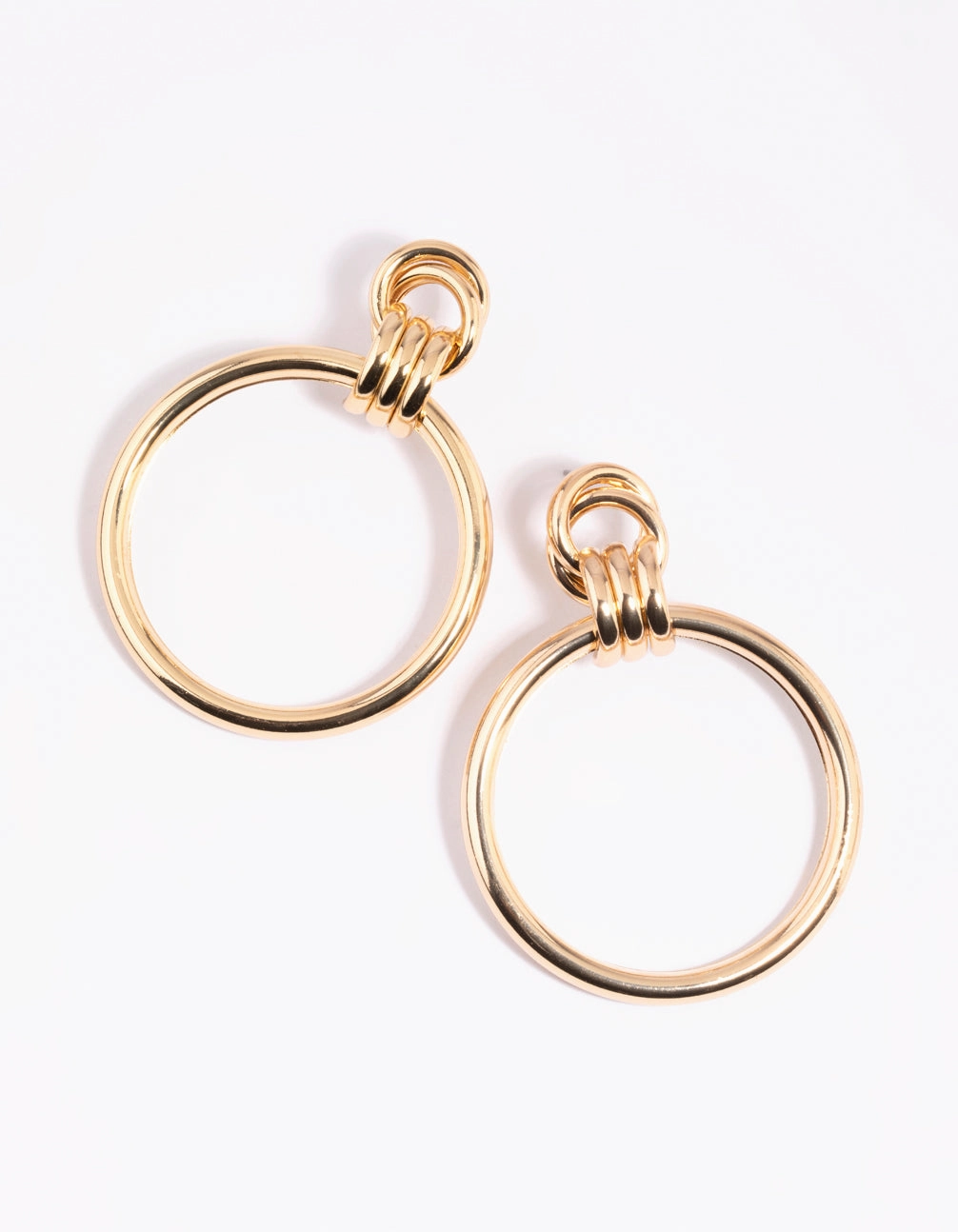 Simple Layer Gold Circular Door Knocker Drop Earrings