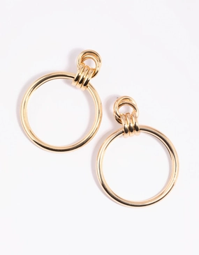 Simple Layer Gold Circular Door Knocker Drop Earrings
