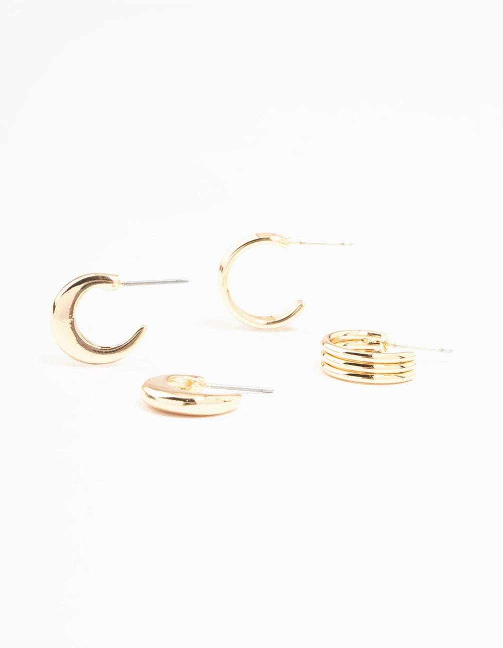 Gold Ribbed & Plain Hoop Earrings 2-Pack Modern pieces