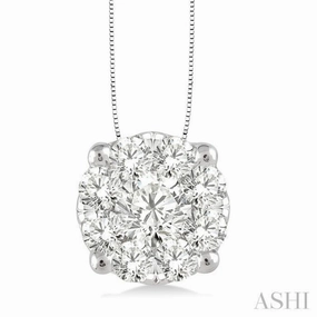 1 Ctw Round Cut Lovebright Diamond Pendant in 14K White Gold with Chain For Luck