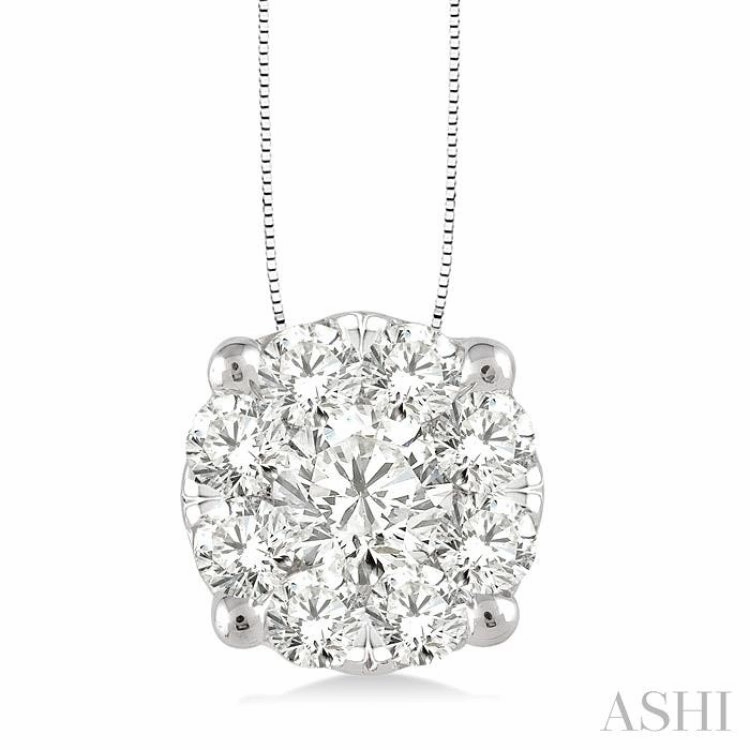 1 Ctw Round Cut Lovebright Diamond Pendant in 14K White Gold with Chain For Luck
