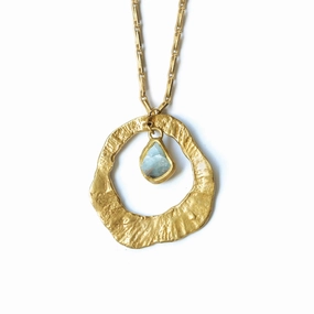 Exclusive Treasures Whirlpool Long Chain  Solo Pendant - Brass   Aquamarine