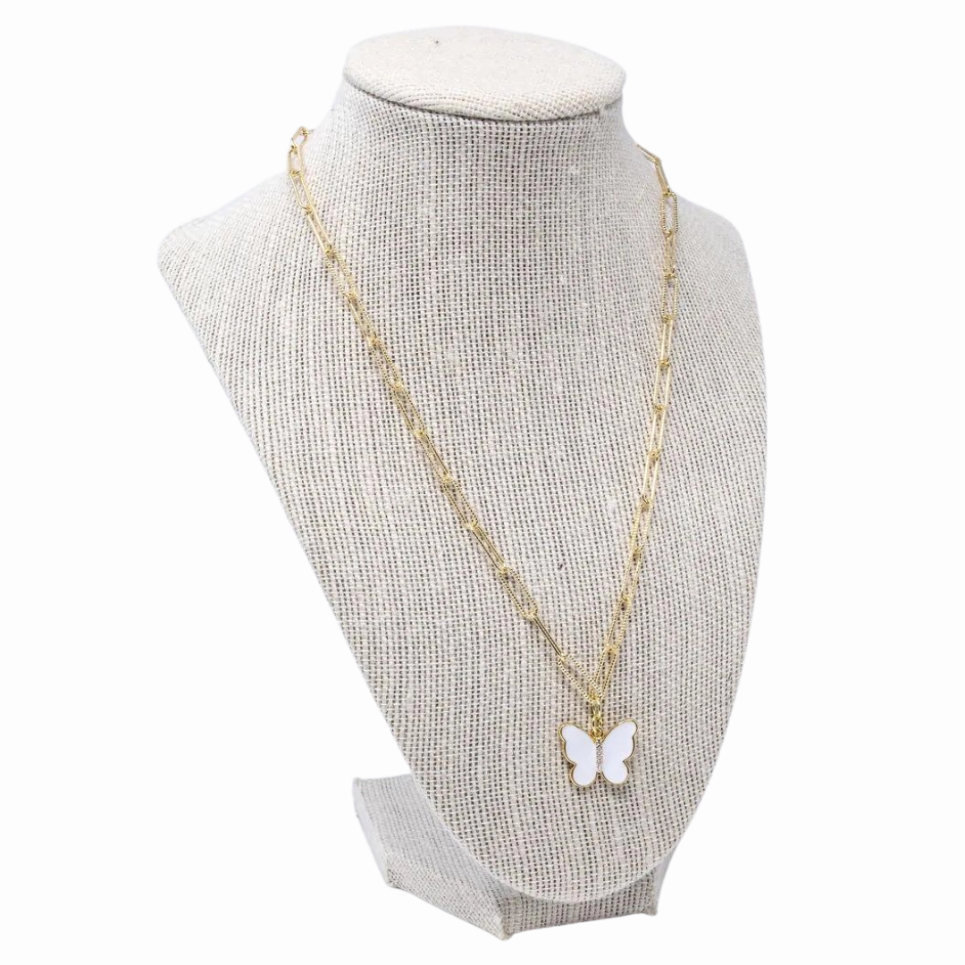 Polished Glow Fashion Elegance White Butterfly Necklace