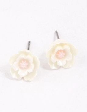 White Pearlised Flower Stud Earrings Beauty Fit Formal Style