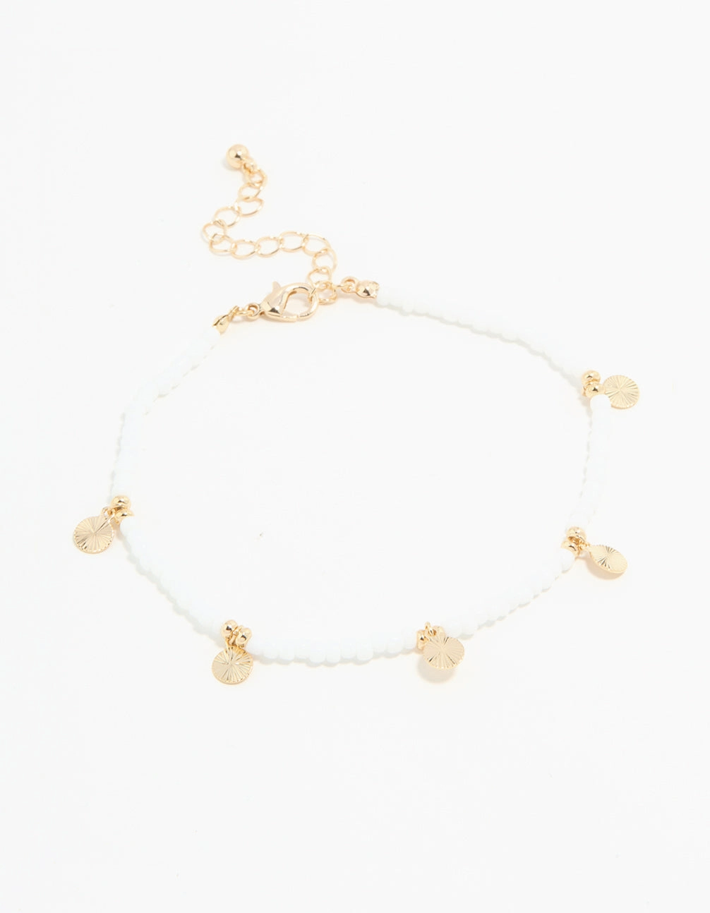Luxury Pieces White Seed Beaded Coin Charm Anklet