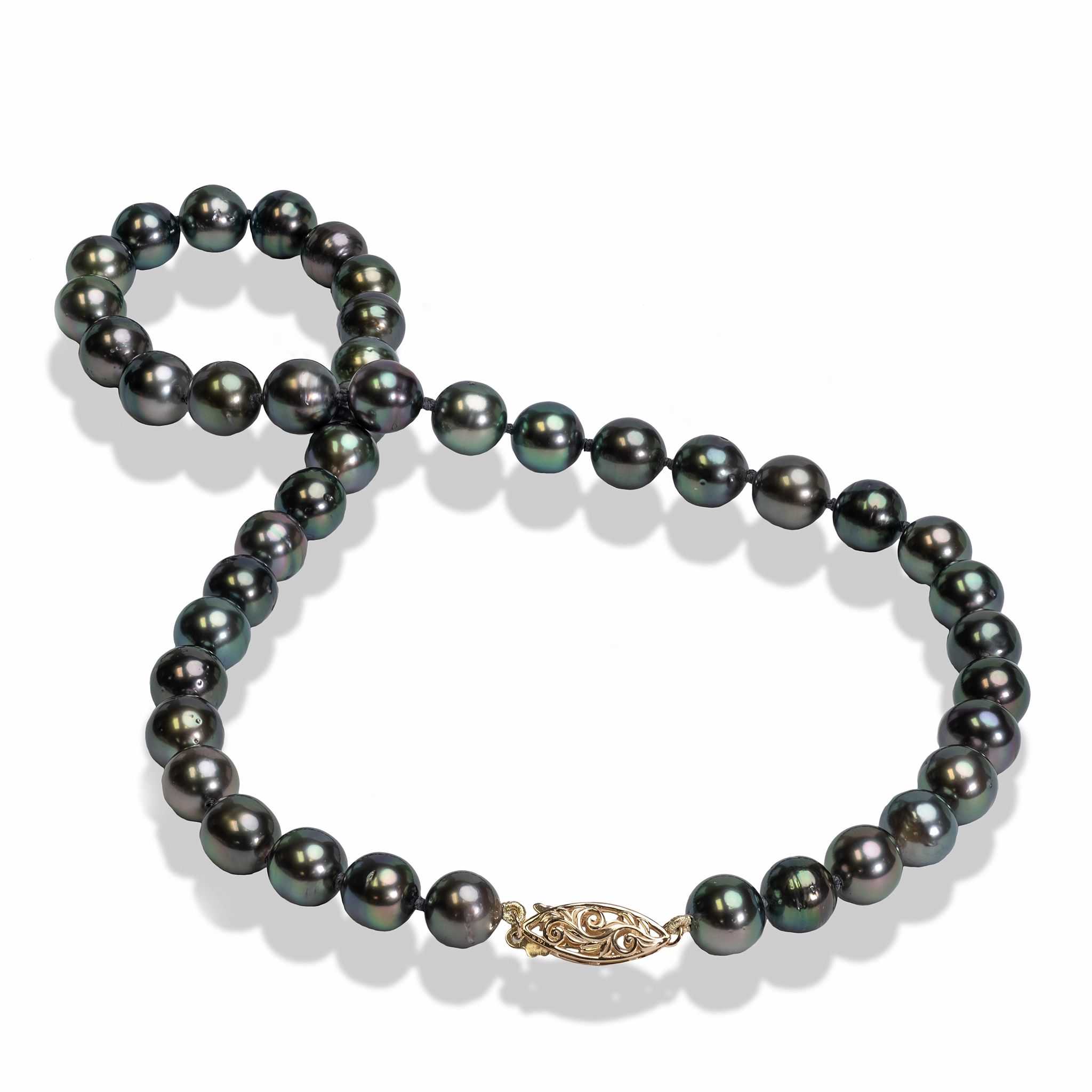 18-19" Tahitian Black Pearl Strand with Gold Clasp - 8-10mm Luxury Adornment Metallic Sheen Accessory