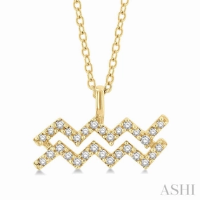 Comfortable item 1/10 Ctw Aquarius Round Cut Diamond Zodiac Pendant With Chain in 14K Yellow Gold