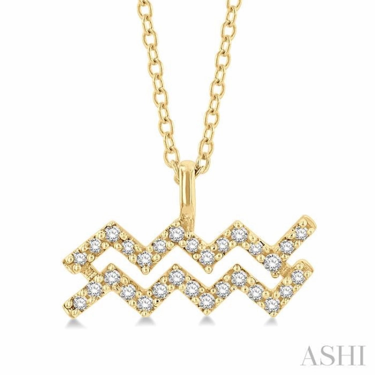 Comfortable item 1/10 Ctw Aquarius Round Cut Diamond Zodiac Pendant With Chain in 14K Yellow Gold