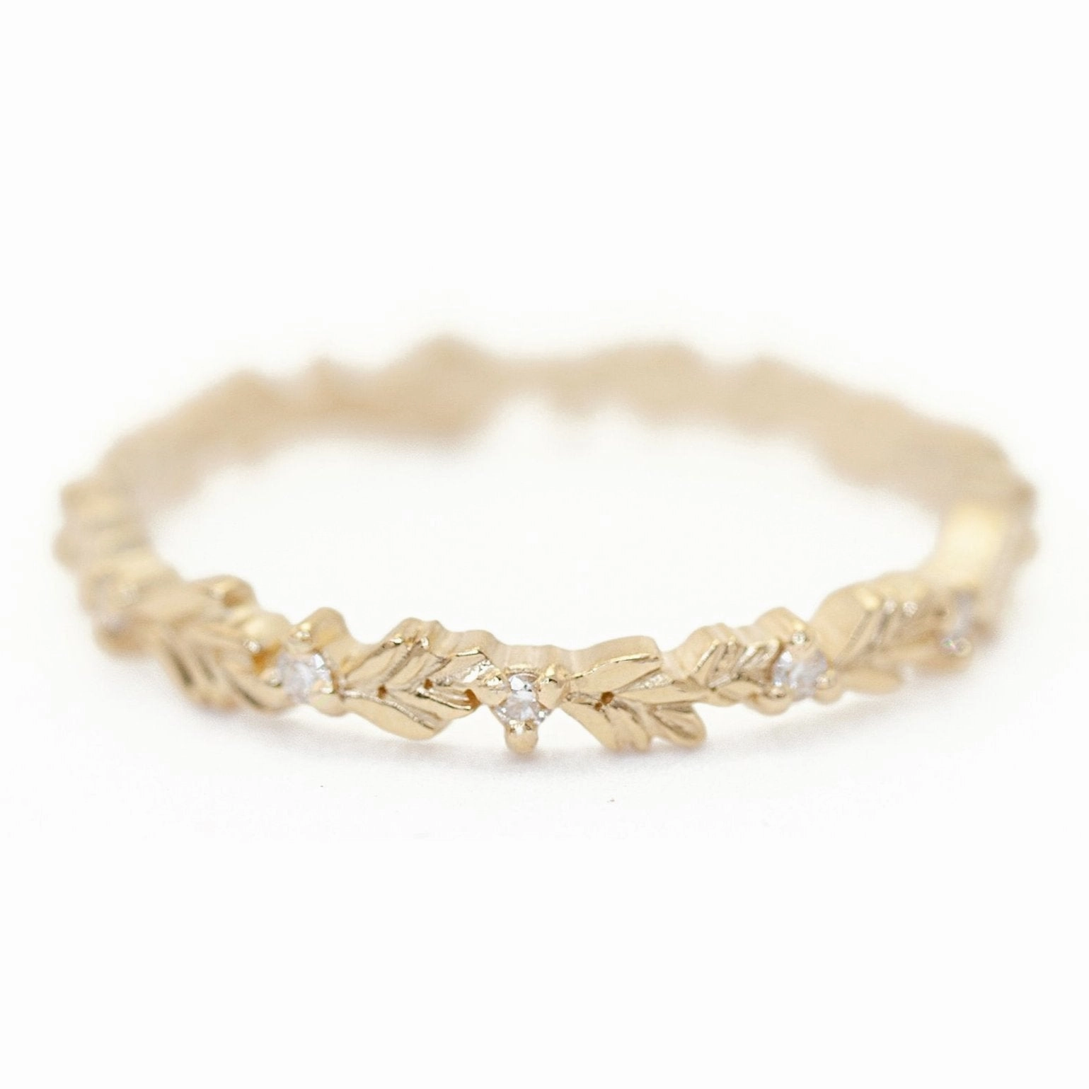 Luxury Gifts Comfort Mood Wood Nymph Faye Slender Band - 18k Yellow Gold   Diamonds (.1 ctw)
