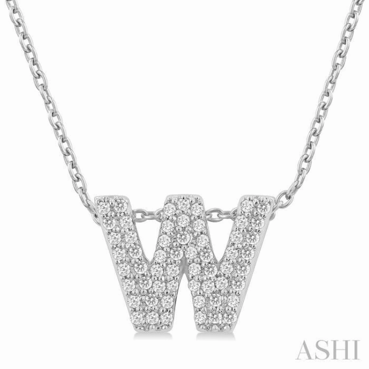 Effortless Detail 1/6 Ctw Bubble Accent Initial 'W' Round Cut Diamond Fashion Pendant With Chain in 10K White Gold