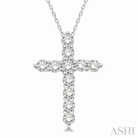 1/2 Ctw Round Cut Diamond Cross Pendant in 14K White Gold with Chain Premium accessory