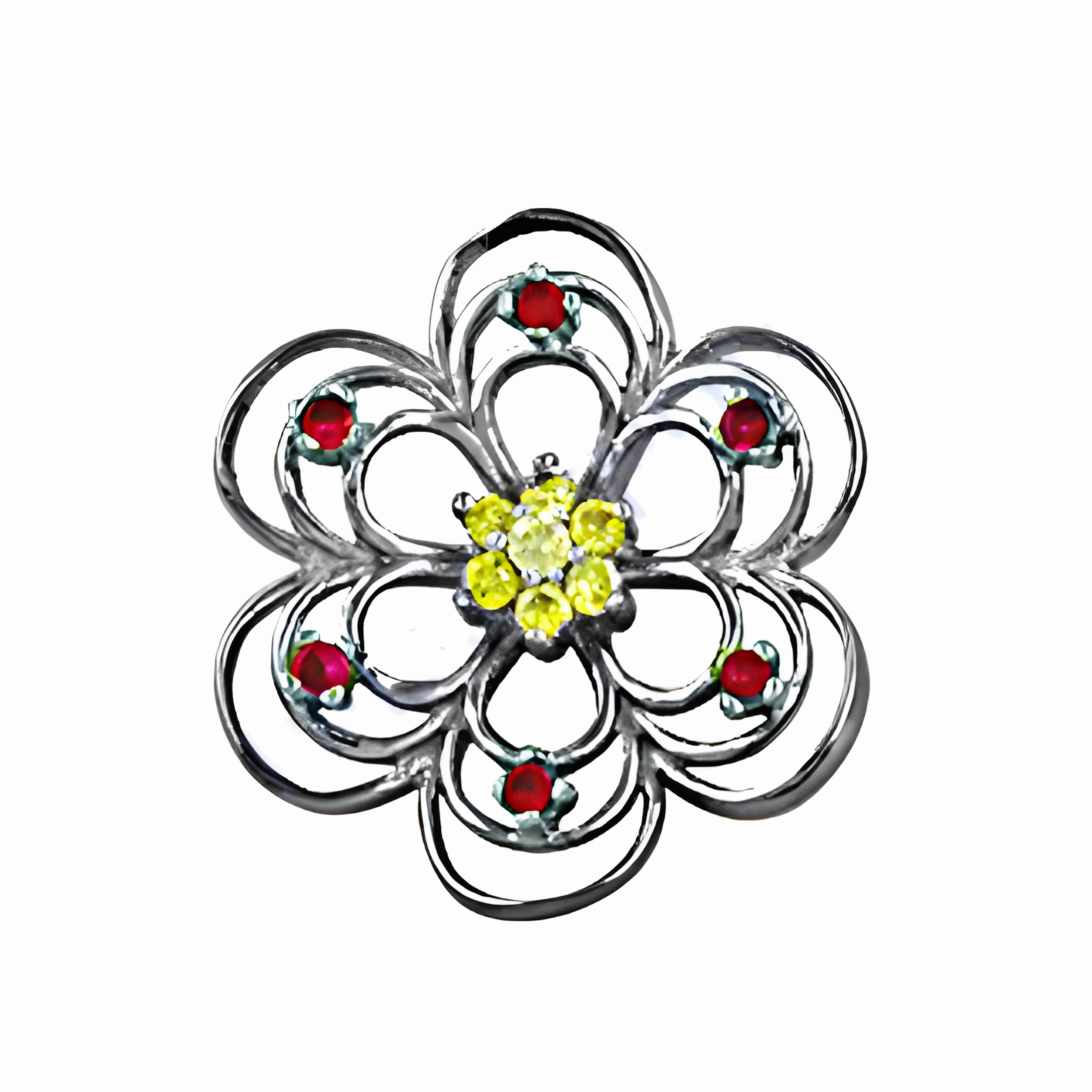 Beautiful Adornment Yellow and Pink Zirconia Flower Style Silver Pendant - Elegant Jewelry