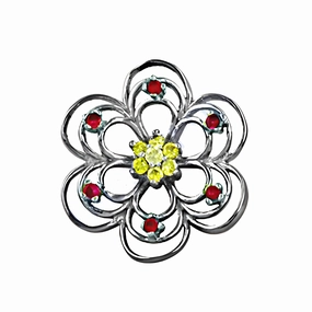 Beautiful Adornment Yellow and Pink Zirconia Flower Style Silver Pendant - Elegant Jewelry