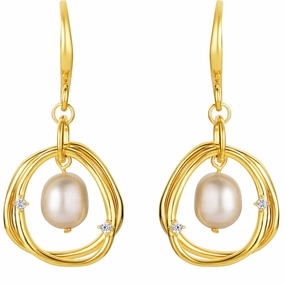 Beach Trinket Classic Item Yellow-Tone Sterling Silver Freshwater Cultured Pearl Wreath Drop Earrings