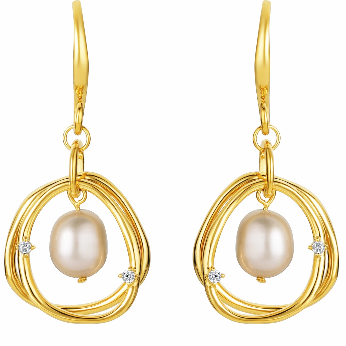 Beach Trinket Classic Item Yellow-Tone Sterling Silver Freshwater Cultured Pearl Wreath Drop Earrings