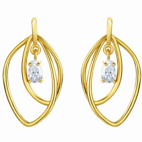 Yellow-Tone Sterling Silver Lotus Petal Drop Earrings Sparkling Feature