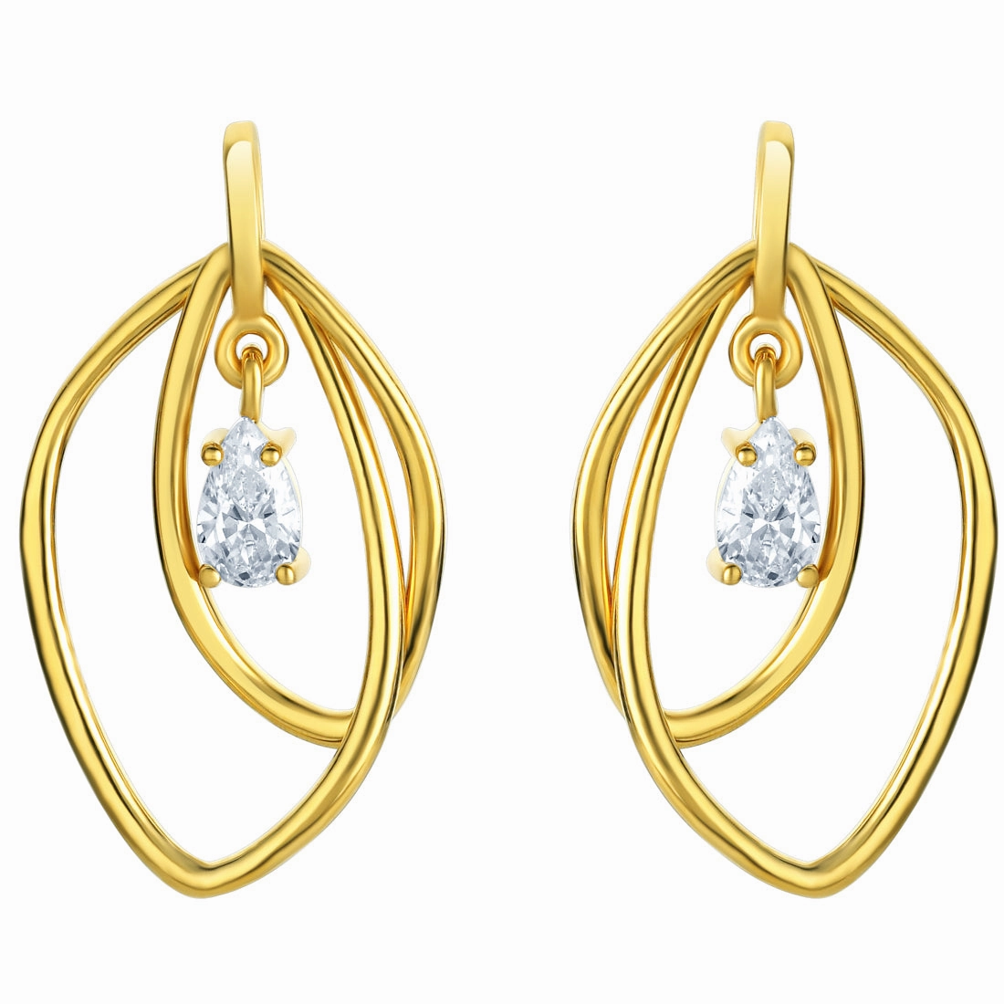 Yellow-Tone Sterling Silver Lotus Petal Drop Earrings Sparkling Feature